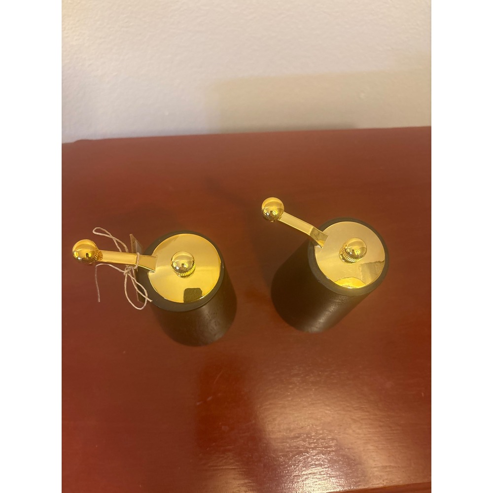 Mud Pie Salt and Pepper Mill Set Dark Wood Gold Crank Grinders 2 Piece Set - Picture 5 of 6